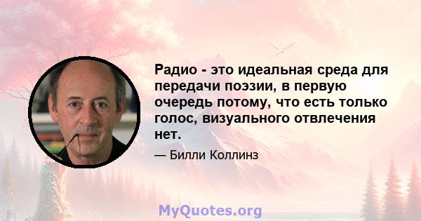 Радио - это идеальная среда для передачи поэзии, в первую очередь потому, что есть только голос, визуального отвлечения нет.