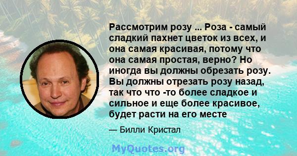 Рассмотрим розу ... Роза - самый сладкий пахнет цветок из всех, и она самая красивая, потому что она самая простая, верно? Но иногда вы должны обрезать розу. Вы должны отрезать розу назад, так что что -то более сладкое