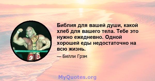 Библия для вашей души, какой хлеб для вашего тела. Тебе это нужно ежедневно. Одной хорошей еды недостаточно на всю жизнь.