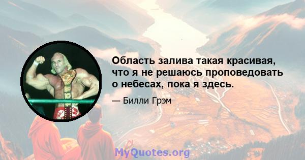 Область залива такая красивая, что я не решаюсь проповедовать о небесах, пока я здесь.