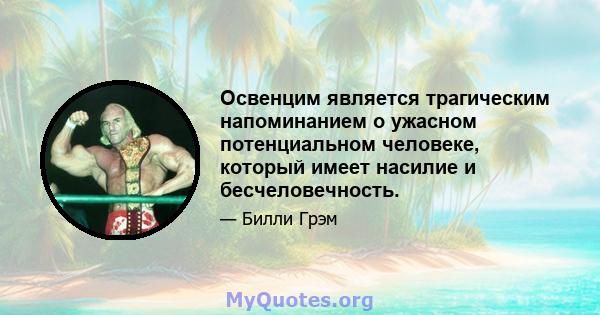 Освенцим является трагическим напоминанием о ужасном потенциальном человеке, который имеет насилие и бесчеловечность.