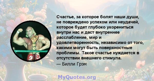 Счастье, за которое болят наши души, не повреждено успехом или неудачей, которое будет глубоко укорениться внутри нас и даст внутреннее расслабление, мир и удовлетворенность, независимо от того, какими могут быть