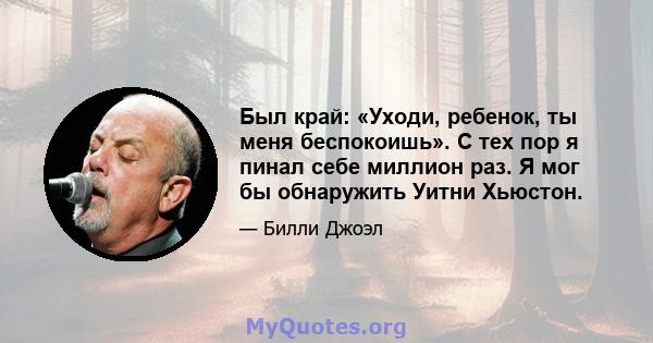 Был край: «Уходи, ребенок, ты меня беспокоишь». С тех пор я пинал себе миллион раз. Я мог бы обнаружить Уитни Хьюстон.