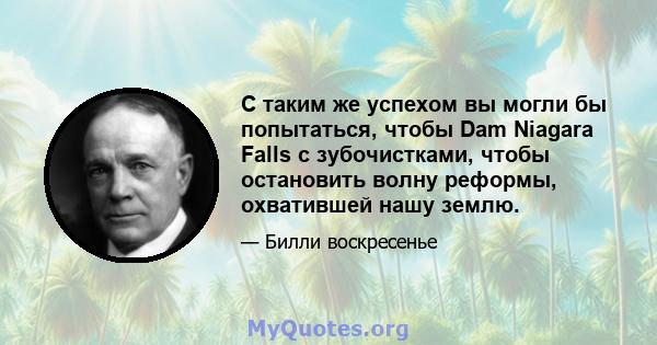 С таким же успехом вы могли бы попытаться, чтобы Dam Niagara Falls с зубочистками, чтобы остановить волну реформы, охватившей нашу землю.