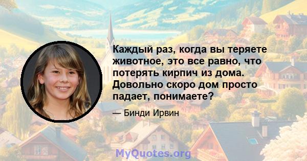 Каждый раз, когда вы теряете животное, это все равно, что потерять кирпич из дома. Довольно скоро дом просто падает, понимаете?