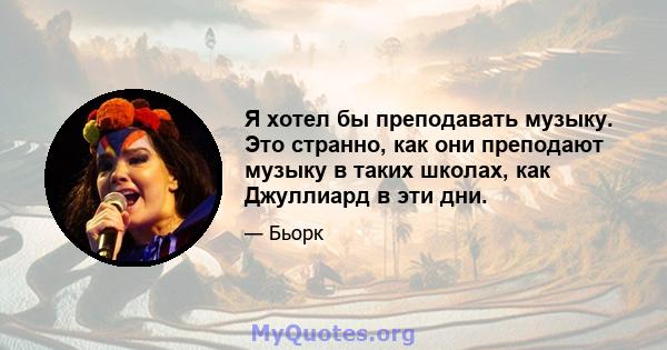 Я хотел бы преподавать музыку. Это странно, как они преподают музыку в таких школах, как Джуллиард в эти дни.