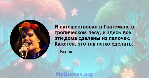 Я путешествовал в Гватемале в тропическом лесу, и здесь все эти дома сделаны из палочек. Кажется, это так легко сделать.