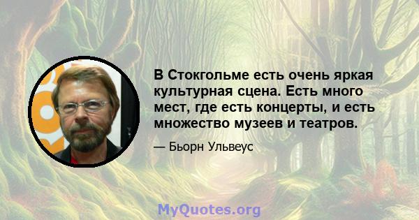 В Стокгольме есть очень яркая культурная сцена. Есть много мест, где есть концерты, и есть множество музеев и театров.