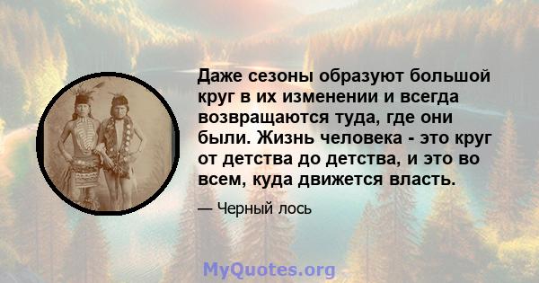 Даже сезоны образуют большой круг в их изменении и всегда возвращаются туда, где они были. Жизнь человека - это круг от детства до детства, и это во всем, куда движется власть.