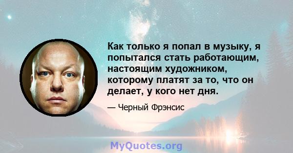 Как только я попал в музыку, я попытался стать работающим, настоящим художником, которому платят за то, что он делает, у кого нет дня.