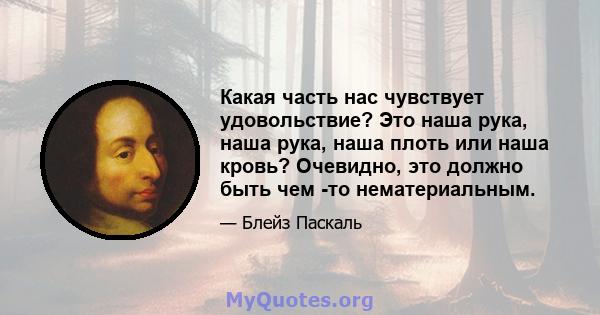 Какая часть нас чувствует удовольствие? Это наша рука, наша рука, наша плоть или наша кровь? Очевидно, это должно быть чем -то нематериальным.