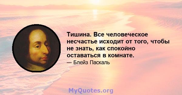 Тишина. Все человеческое несчастье исходит от того, чтобы не знать, как спокойно оставаться в комнате.