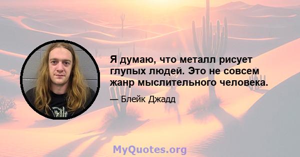 Я думаю, что металл рисует глупых людей. Это не совсем жанр мыслительного человека.