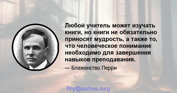 Любой учитель может изучать книги, но книги не обязательно приносят мудрость, а также то, что человеческое понимание необходимо для завершения навыков преподавания.