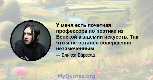 У меня есть почетная профессора по поэтике из Венской академии искусств. Так что я не остался совершенно незамеченным