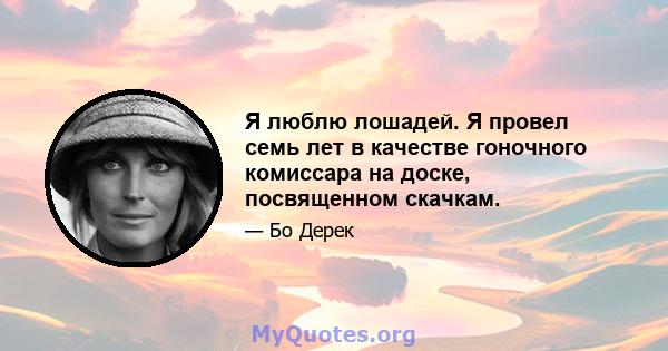 Я люблю лошадей. Я провел семь лет в качестве гоночного комиссара на доске, посвященном скачкам.