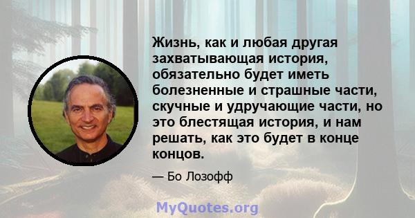 Жизнь, как и любая другая захватывающая история, обязательно будет иметь болезненные и страшные части, скучные и удручающие части, но это блестящая история, и нам решать, как это будет в конце концов.