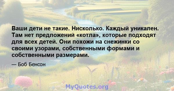 Ваши дети не такие. Нисколько. Каждый уникален. Там нет предложений «котла», которые подходят для всех детей. Они похожи на снежинки со своими узорами, собственными формами и собственными размерами.