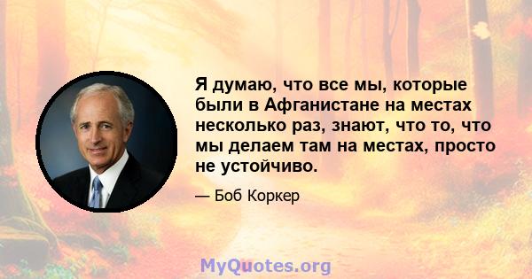 Я думаю, что все мы, которые были в Афганистане на местах несколько раз, знают, что то, что мы делаем там на местах, просто не устойчиво.