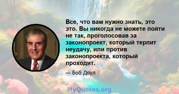 Все, что вам нужно знать, это это. Вы никогда не можете пойти не так, проголосовав за законопроект, который терпит неудачу, или против законопроекта, который проходит.