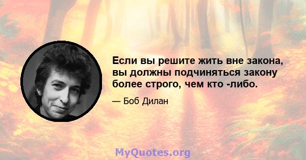 Если вы решите жить вне закона, вы должны подчиняться закону более строго, чем кто -либо.