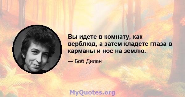 Вы идете в комнату, как верблюд, а затем кладете глаза в карманы и нос на землю.