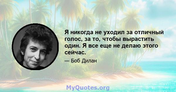 Я никогда не уходил за отличный голос, за то, чтобы вырастить один. Я все еще не делаю этого сейчас.