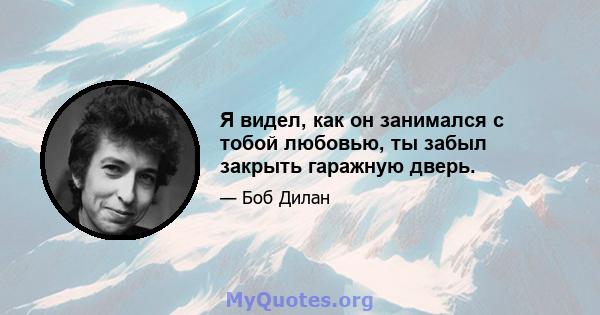 Я видел, как он занимался с тобой любовью, ты забыл закрыть гаражную дверь.