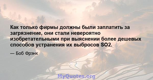 Как только фирмы должны были заплатить за загрязнение, они стали невероятно изобретательными при выяснении более дешевых способов устранения их выбросов SO2.