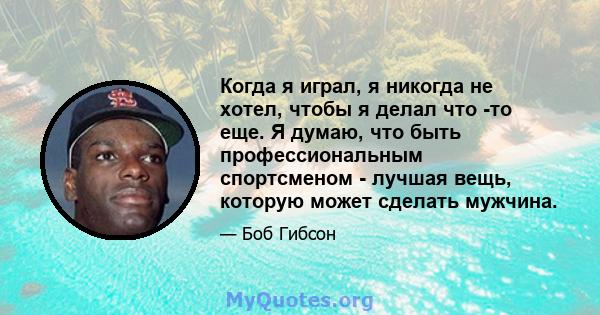 Когда я играл, я никогда не хотел, чтобы я делал что -то еще. Я думаю, что быть профессиональным спортсменом - лучшая вещь, которую может сделать мужчина.