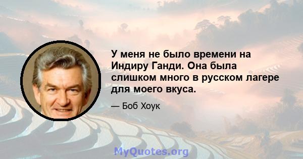 У меня не было времени на Индиру Ганди. Она была слишком много в русском лагере для моего вкуса.