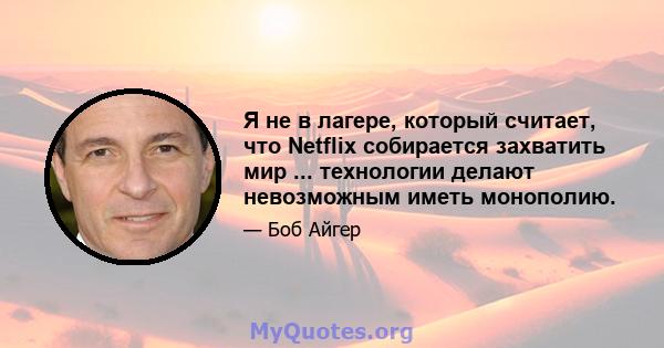 Я не в лагере, который считает, что Netflix собирается захватить мир ... технологии делают невозможным иметь монополию.