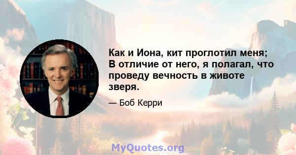 Как и Иона, кит проглотил меня; В отличие от него, я полагал, что проведу вечность в животе зверя.