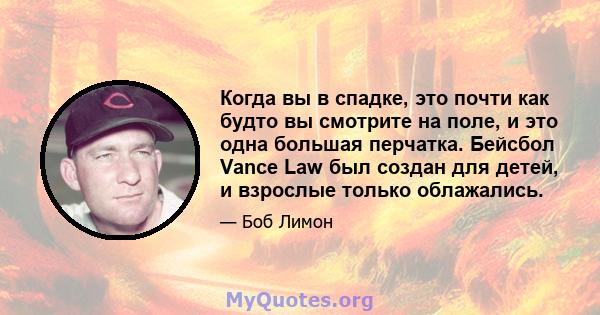 Когда вы в спадке, это почти как будто вы смотрите на поле, и это одна большая перчатка. Бейсбол Vance Law был создан для детей, и взрослые только облажались.