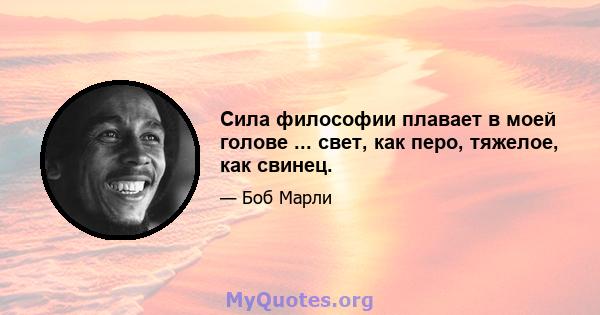 Сила философии плавает в моей голове ... свет, как перо, тяжелое, как свинец.