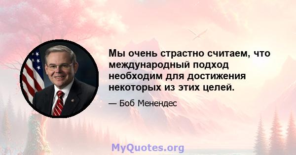 Мы очень страстно считаем, что международный подход необходим для достижения некоторых из этих целей.