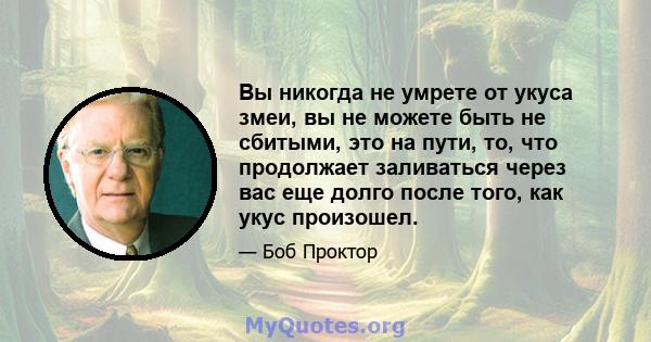 Вы никогда не умрете от укуса змеи, вы не можете быть не сбитыми, это на пути, то, что продолжает заливаться через вас еще долго после того, как укус произошел.