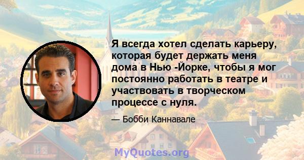 Я всегда хотел сделать карьеру, которая будет держать меня дома в Нью -Йорке, чтобы я мог постоянно работать в театре и участвовать в творческом процессе с нуля.