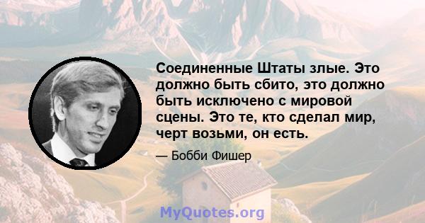 Соединенные Штаты злые. Это должно быть сбито, это должно быть исключено с мировой сцены. Это те, кто сделал мир, черт возьми, он есть.