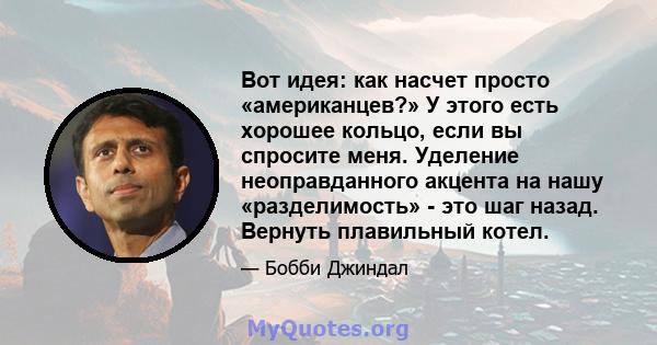 Вот идея: как насчет просто «американцев?» У этого есть хорошее кольцо, если вы спросите меня. Уделение неоправданного акцента на нашу «разделимость» - это шаг назад. Вернуть плавильный котел.