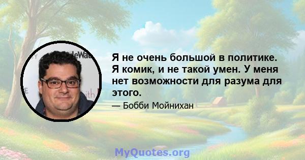 Я не очень большой в политике. Я комик, и не такой умен. У меня нет возможности для разума для этого.