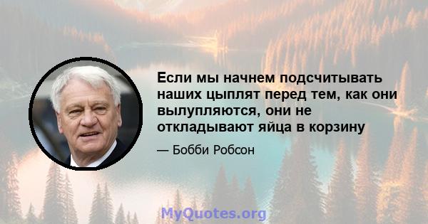 Если мы начнем подсчитывать наших цыплят перед тем, как они вылупляются, они не откладывают яйца в корзину