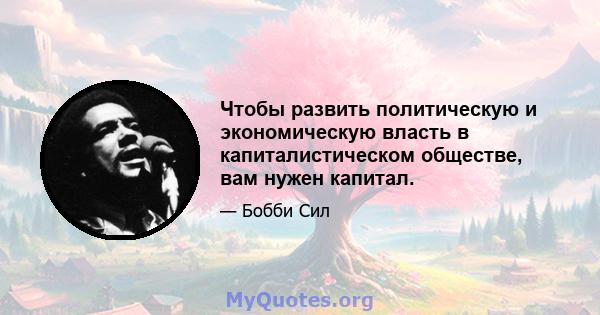 Чтобы развить политическую и экономическую власть в капиталистическом обществе, вам нужен капитал.