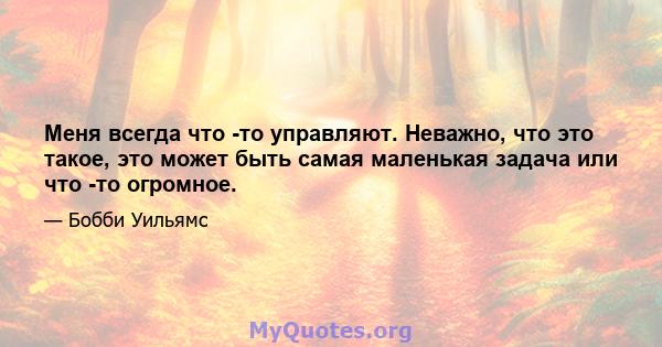 Меня всегда что -то управляют. Неважно, что это такое, это может быть самая маленькая задача или что -то огромное.