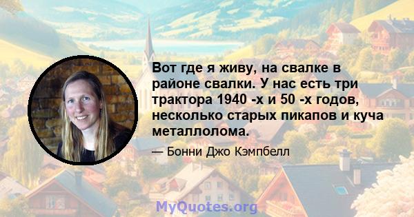 Вот где я живу, на свалке в районе свалки. У нас есть три трактора 1940 -х и 50 -х годов, несколько старых пикапов и куча металлолома.