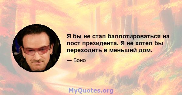 Я бы не стал баллотироваться на пост президента. Я не хотел бы переходить в меньший дом.