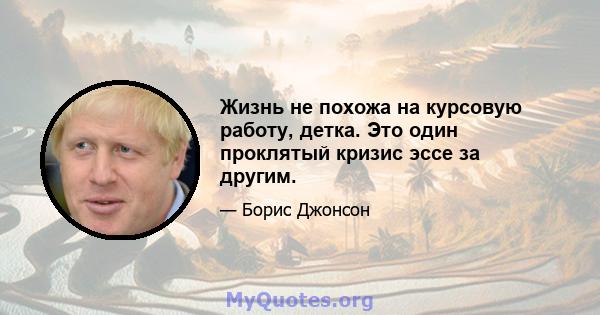 Жизнь не похожа на курсовую работу, детка. Это один проклятый кризис эссе за другим.