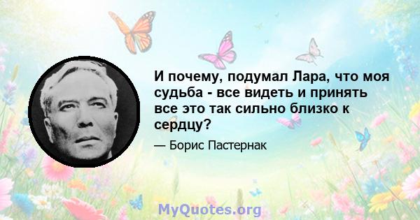 И почему, подумал Лара, что моя судьба - все видеть и принять все это так сильно близко к сердцу?