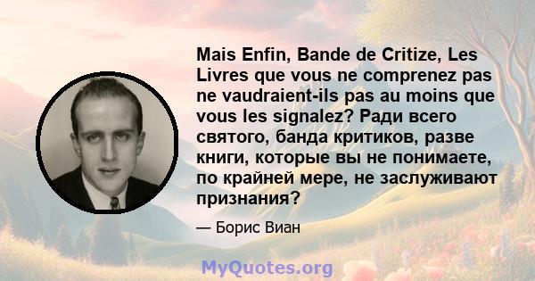 Mais Enfin, Bande de Critize, Les Livres que vous ne comprenez pas ne vaudraient-ils pas au moins que vous les signalez? Ради всего святого, банда критиков, разве книги, которые вы не понимаете, по крайней мере, не