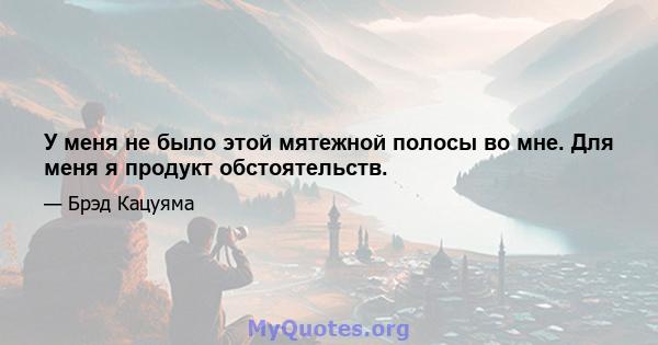 У меня не было этой мятежной полосы во мне. Для меня я продукт обстоятельств.